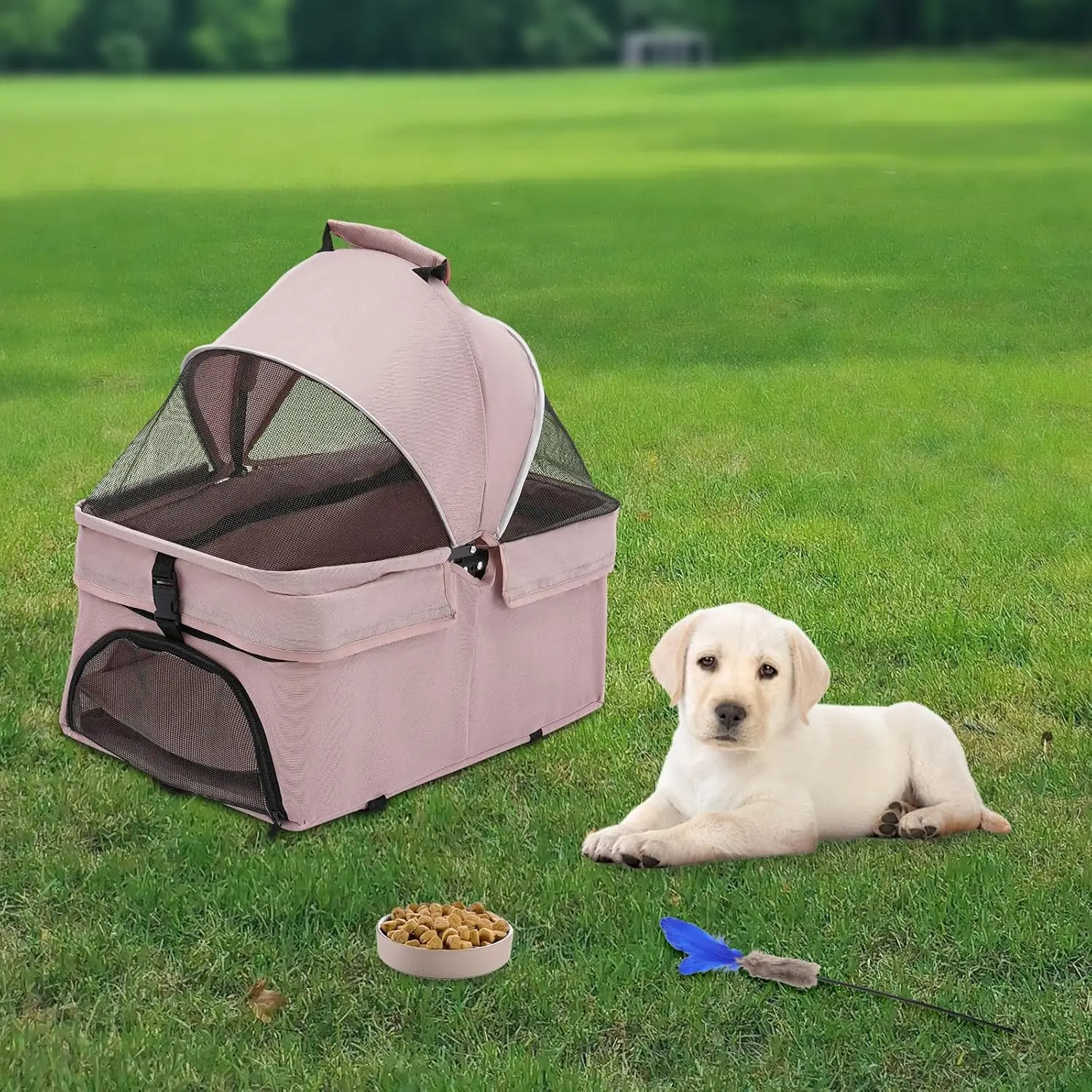 Pet Travel Bag with 4 Wheels Dog Stroller Carrying Cart Foldable Puppy Carrier for Small Medium Pet Car Seat Sun Shade
