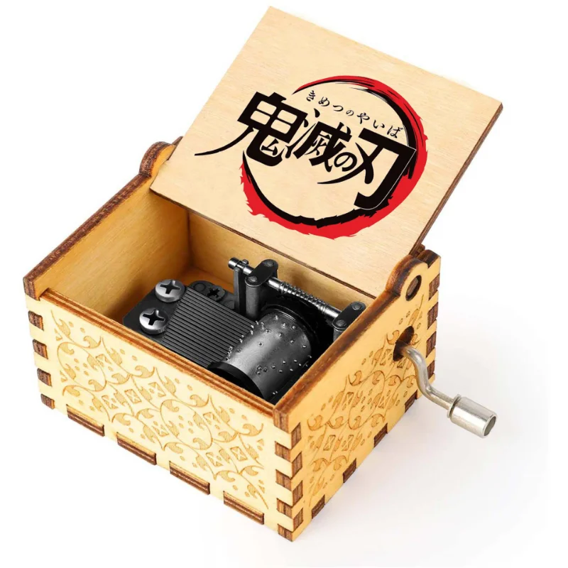 Wooden hand-cranked music box engraved with color printing Ghost Slayer Blade music box birthday gift music box birthday gift 3