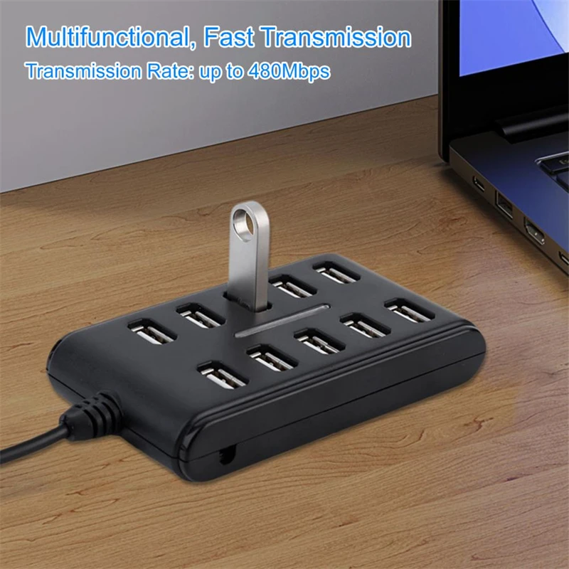 USB2.0 HUB 10 Ports Cable Splitter Switch Power USB Disk Card Reader Extender Mouse Keybard Converter Phone Charging Dock Combo