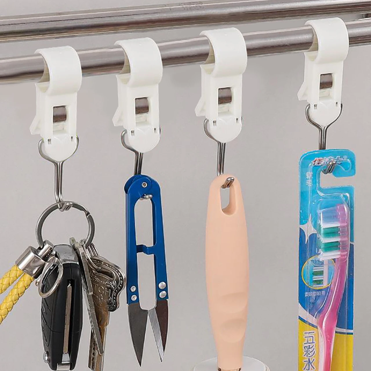 4pcs Tube Clamp Hook Kitchen Bathroom Multi-function Hanger Hook Clasp Towel Rack Pipe Clip Hooks