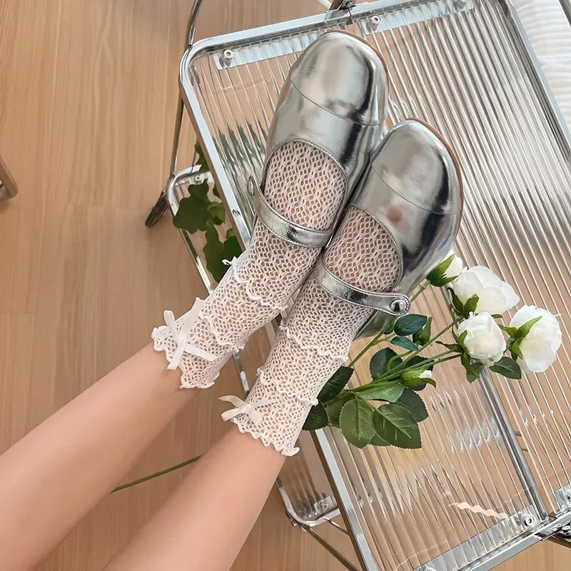 

Кружевные носки JK Lolita с бантом Y2K Kawaii милые носки с рюшами для женщин милые японские модные сетчатые тонкие дышащие короткие носки Sox