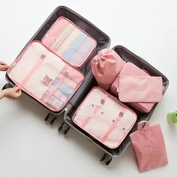 7-Piece Travel Organizer Set for Clothes, Shoes, and Accessories (Pink)