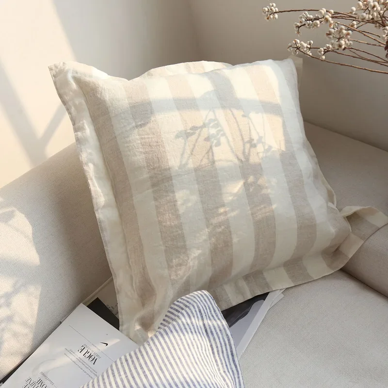 

New 100% Linen Throw Pillow Covers 18 X 18 Farmhouse Square Decorative Striped Bedroom & For Chair Pillowcase Sofa Case Couch