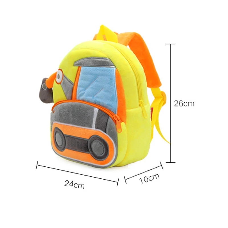 Cute Engineering Car Series Plush Backpack Cartoon Kindergarten Children Mochila Infant School Bags Boy Girls Outing Leisure Bag 3