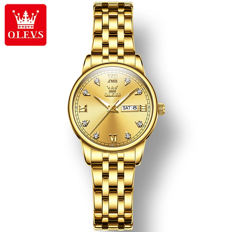 

OLEVS 5525 Casual Quartz Watch Gift Alloy Watchband Round-dial Week Display Calendar