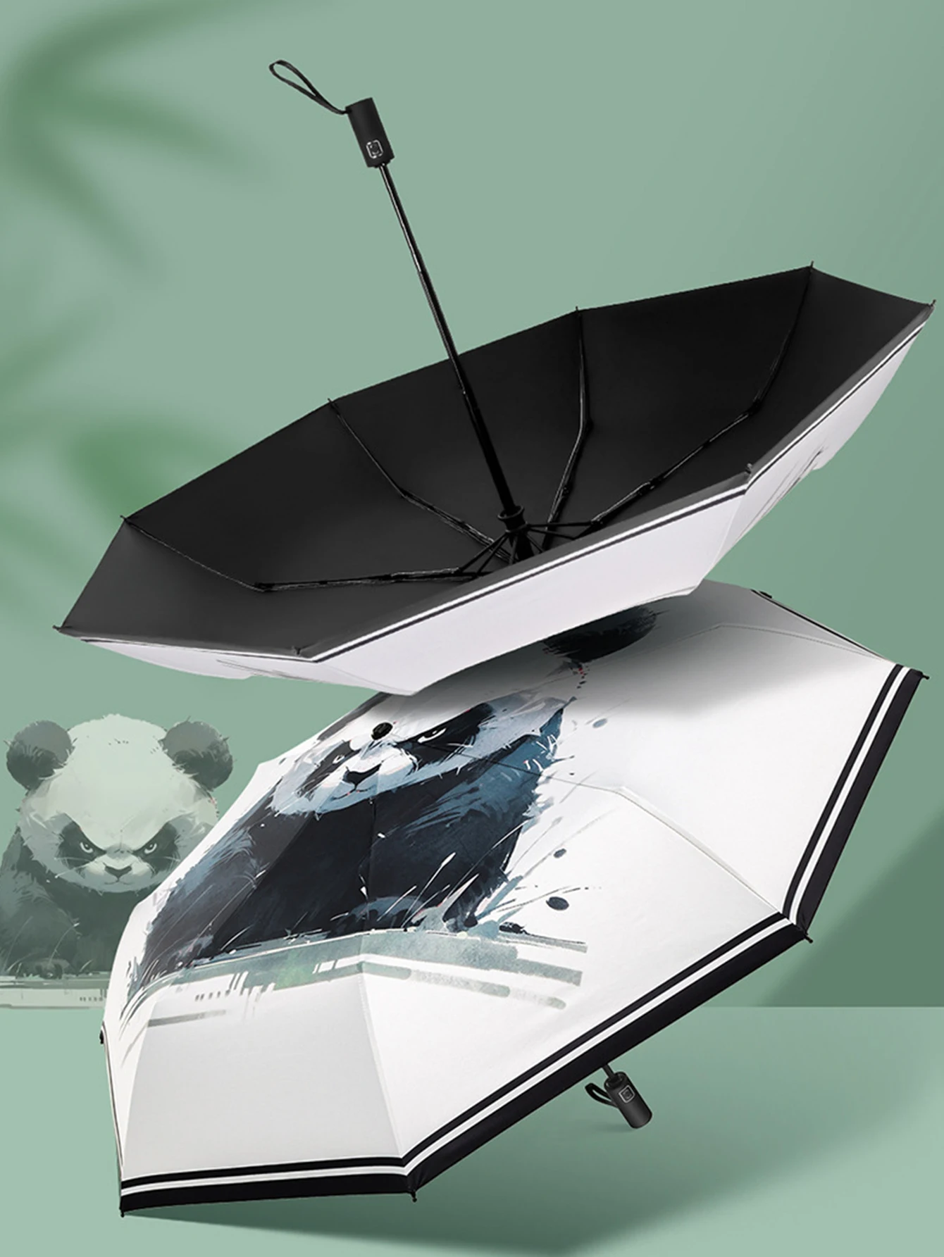 Automatic Umbrella National Wind Bear PANDA Sun Protection UV Protection Black Glue Folding Sun Umbrella
