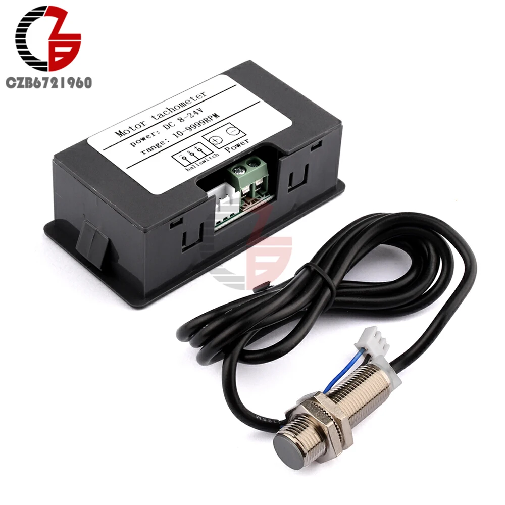 Digital LED Tachometer RPM Meter - DC 8-24V 4-Digit Display With Hall ...