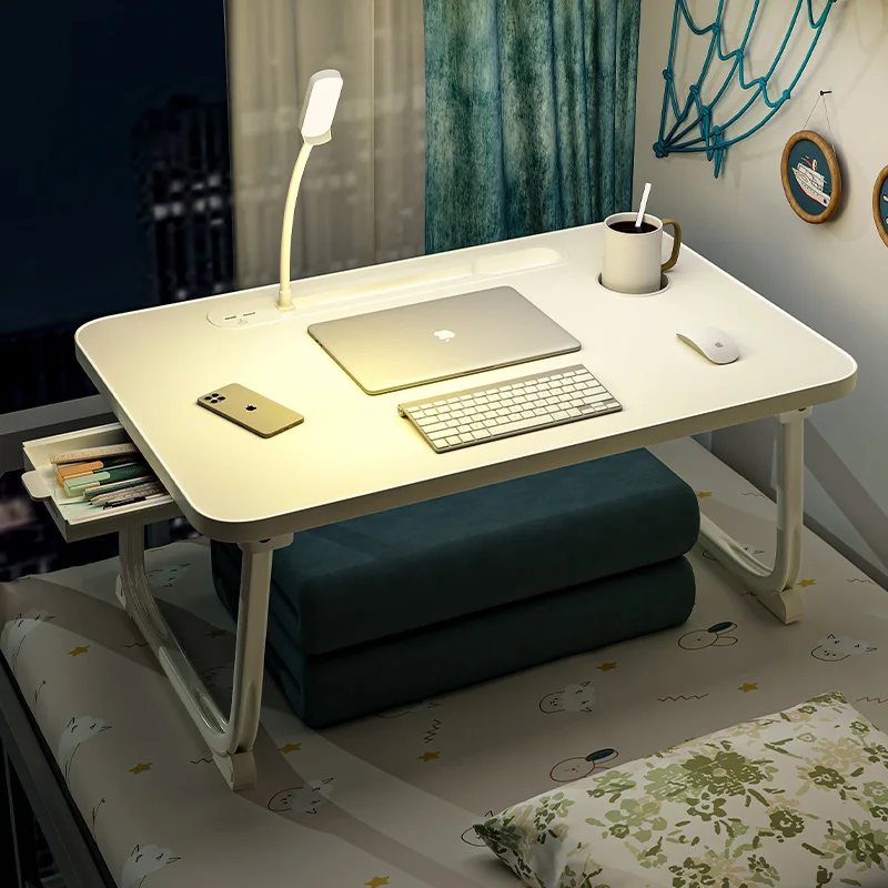 Laptop Desk for Bed Lap Desk with LED Ligh, Laptop Bed Tray Table, Foldable Lap Tablet Table with Storage Drawer