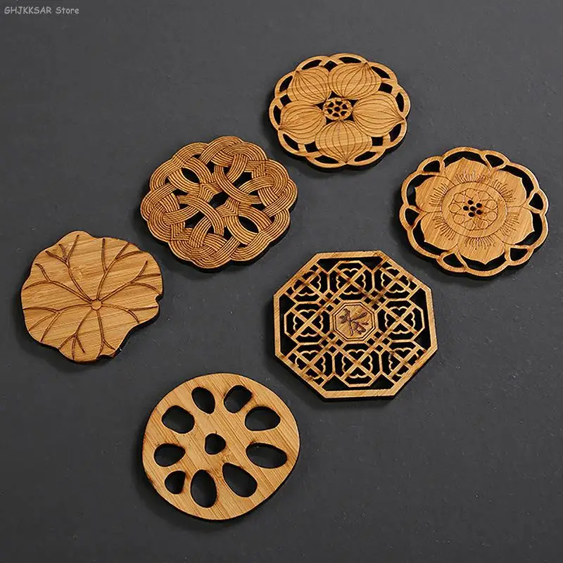

Lotus Flower Drink Coasters Wooden Round Cup Mat Table Mat Tea Coffee Mug Placemat Creative Kitchen Accessories Home Decoration