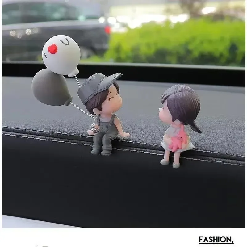 Cute Cartoon Car Decoration Accessories Couple Character Statues Balloons Car Interior Dashboard Accessories