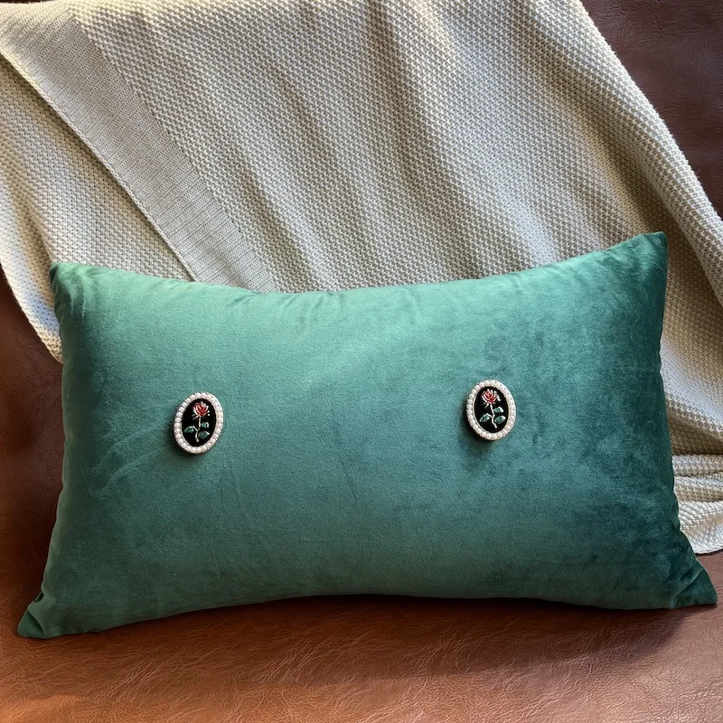

European Luxury Green Velvet Garden Rose Decorate Cushion Cover Decorative Pillow Case Modern Room Sofa Chair Coussin