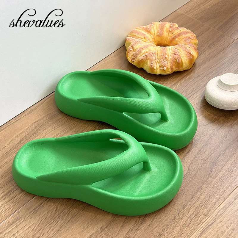 

Shevalues Fashion Women Flip Flops 2023 Summer Thick Bottom Slippers Outdoor Solid Beach Sandals For Women Home Bathroom Shoes