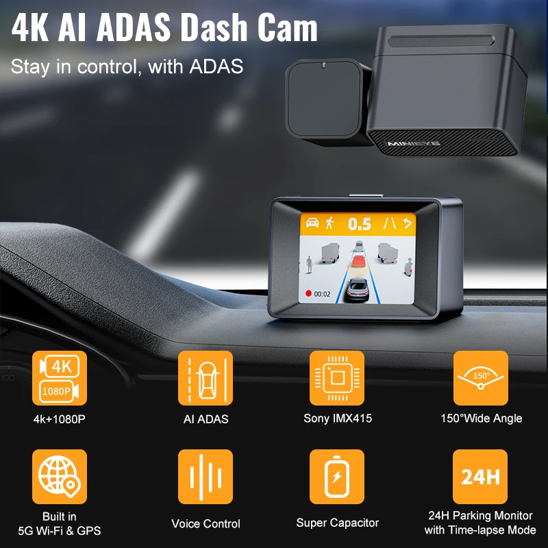 MINIEYE C2M Collision Avoidance Device Smart DashCam 1944P 140&deg; Wide Angle Front Night Vision with ADAS Lane Departure Warning