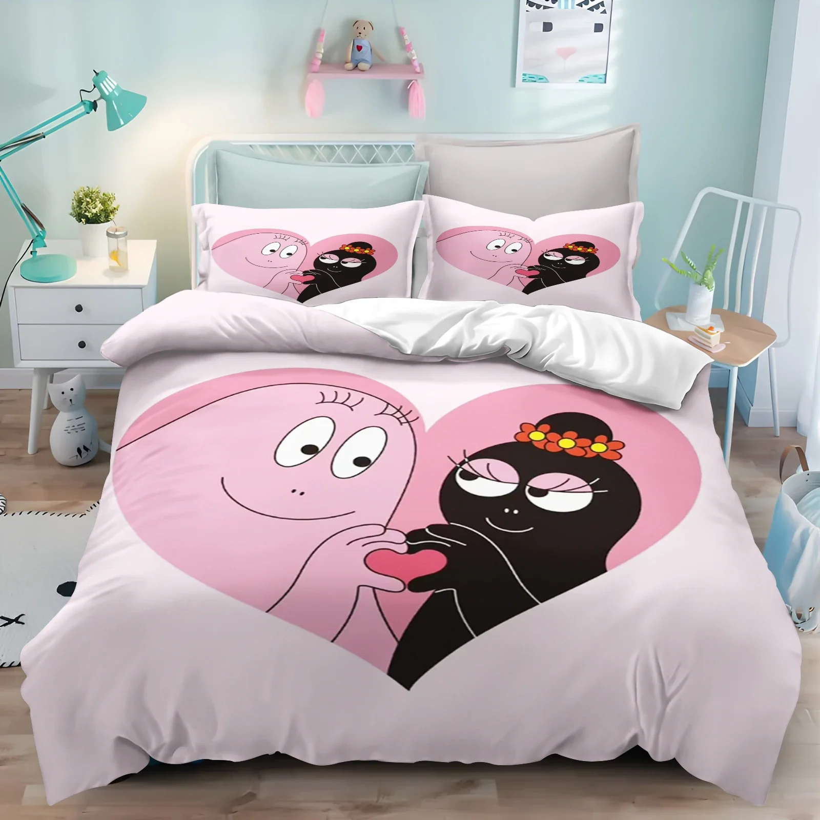 Barbapapa Cartoon Duvet Cover Anime 3D Printing Cute Children's Bedroom Set Polyester Adult Gift  2/3pcs Bedding