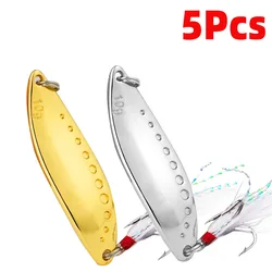 5Pc 2.5-7g Fishing Lure Spoon Gold/silver Bait Hard Lures Metal China Free Shipping Spinner Gold Silver Artificial With Feather