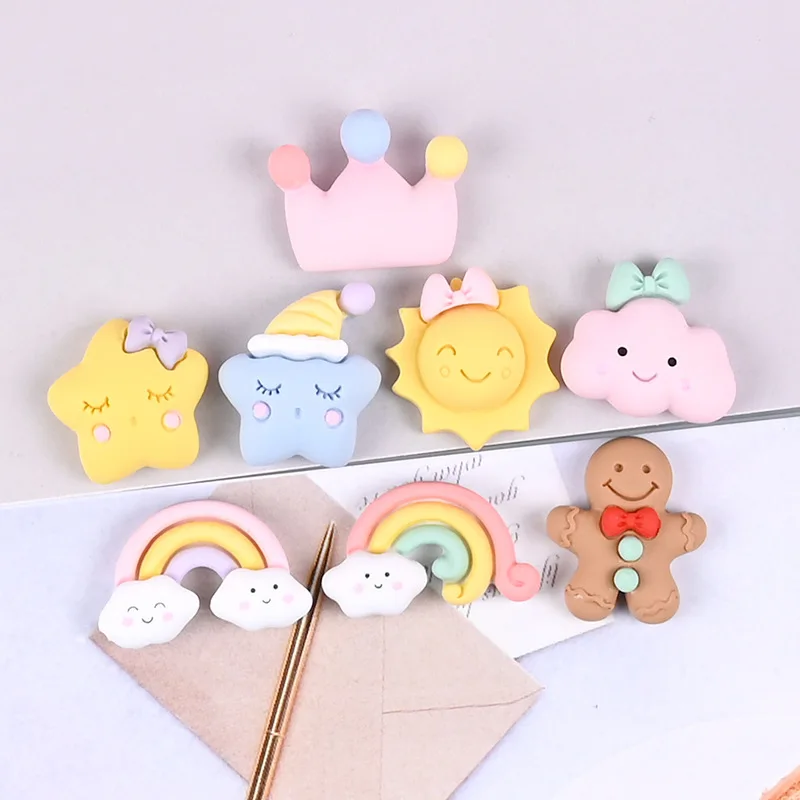 10Pcs Kawaii Bear Sun Cloud Moon Rainbow Sky Series Flat Back Cabochon Abbellimenti Per Fiocchi Accessori Per Capelli Fai Da Te