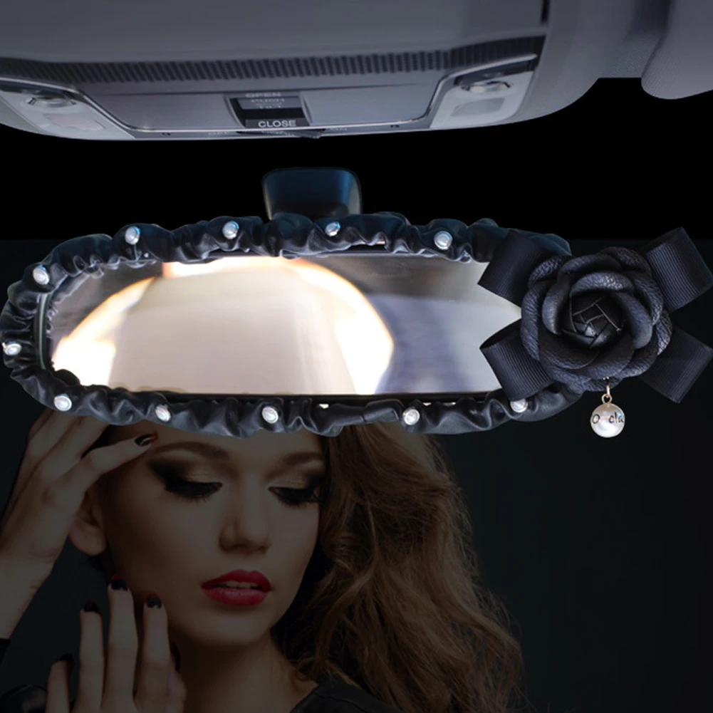 Rearview Mirror Cover PU Leather Auto Rear View Decoration Accessories For Women Girls rearview mirror cover carbon fiber mirror cover