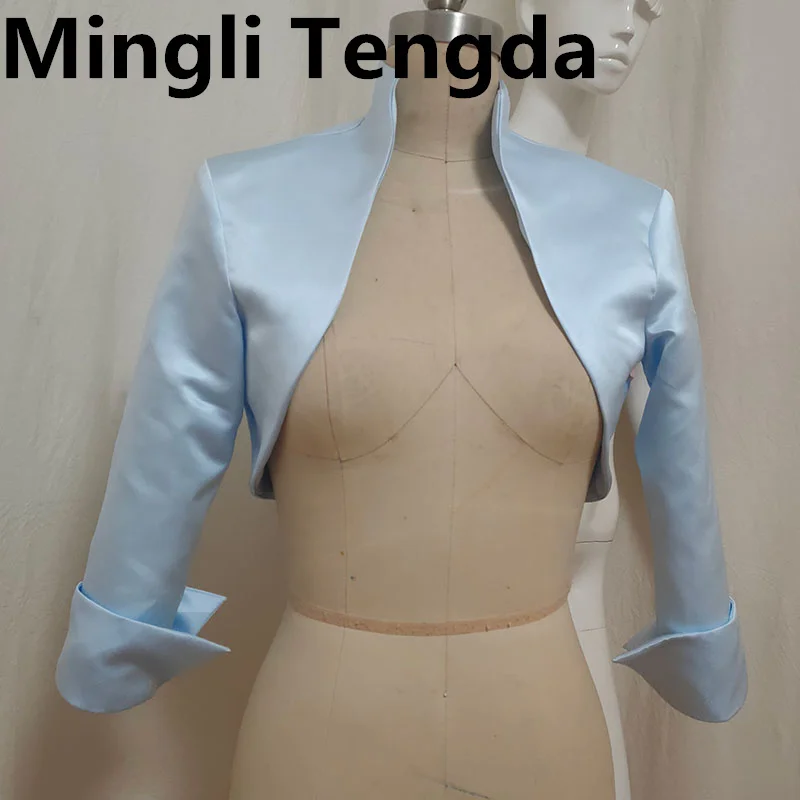 Mingli Tengda Stain Bride Bolero Shrugs For Women Stand-up Collar Stola Wedding Jacket 3/4 Sleeves Cape Bridal Polly Custom Made wedding shawl
