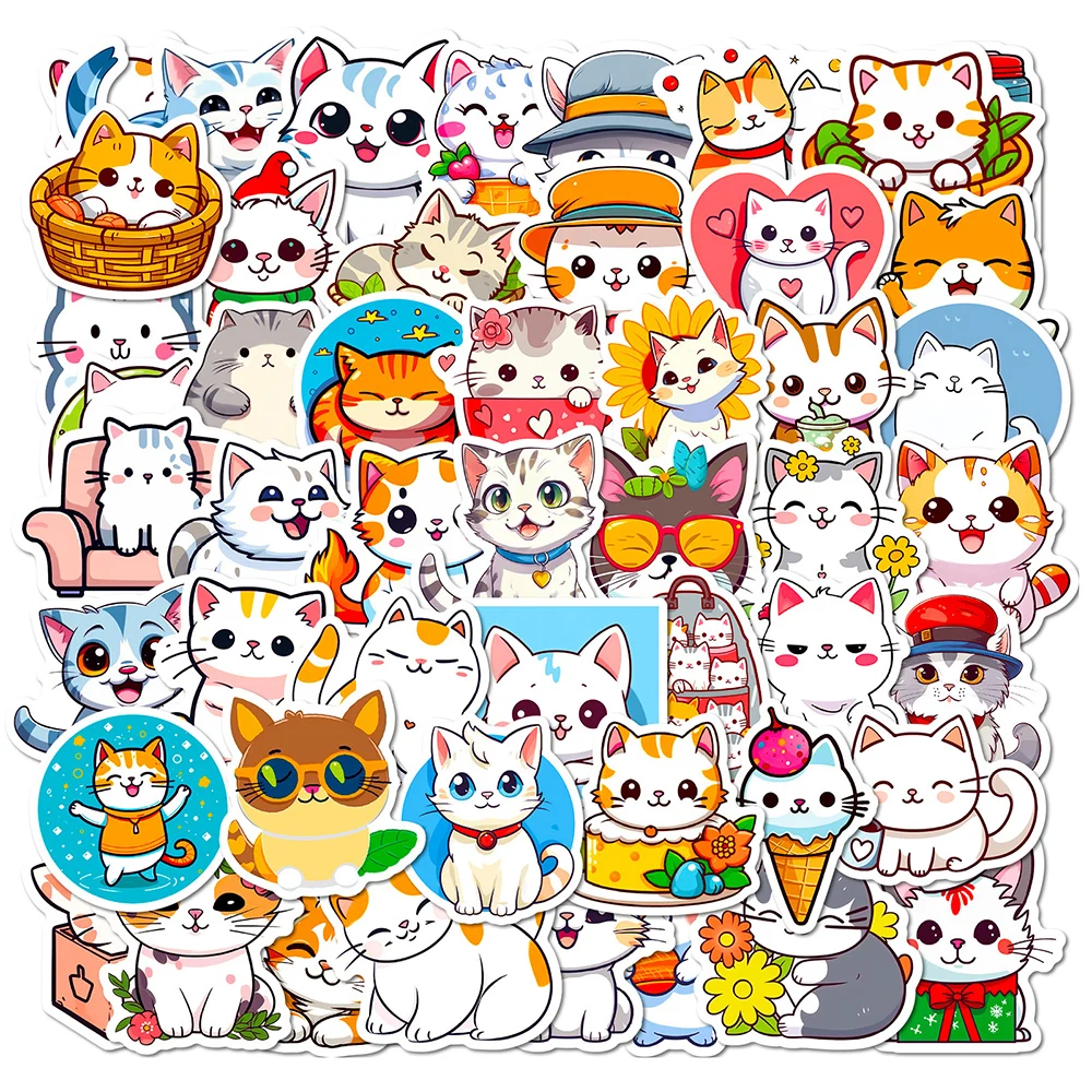 10/30/50pcs Kawaii Animal Cats Cartoon Stickers for Kids Decoration Decals Graffiti Phone Laptop Stationery Cute Sticker Toys 50pcs retro cartoon animal flowers cats stickers for laptop water bottle luggage notebook phone waterproof graffiti vinyl decals