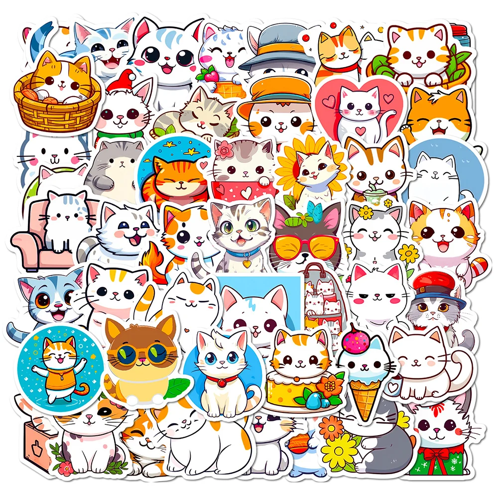 10/30/50pcs Kawaii Animal Cats Cartoon Stickers for Kids Decoration Decals Graffiti Phone Laptop Stationery Cute Sticker Toys 10 50 100pcs warriors cats cartoon stickers for kids decals toys diy graffiti luggage phone case laptop waterproof sticker packs