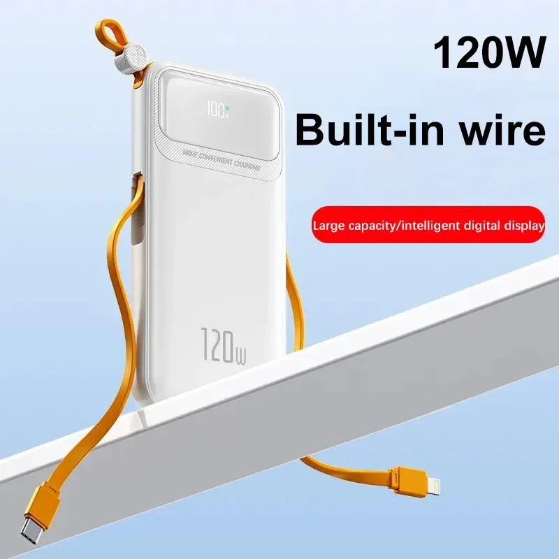120W 20000mAh Super Fast Charge Power Bank Charger with Data Cable Large Capacity Mobile Battery for IPhone Samsung Xiaomi