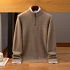 DjzDsm Men's 100% Cashmere Sweater Half High Collar Top Zipper Decorative Knitted Sweater Cashmere Sweater Autumn/Winter 1