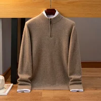 DjzDsm Men's 100% Cashmere Sweater Half High Collar Top Zipper Decorative Knitted Sweater Cashmere Sweater Autumn/Winter 1