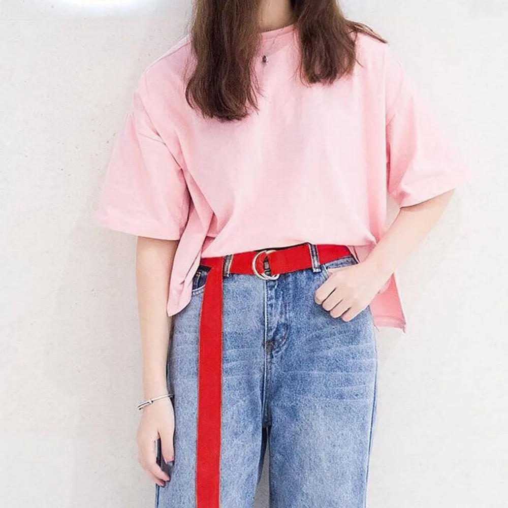 Canvas Men Belt Double Round Buckle Durable Fashion Waistband