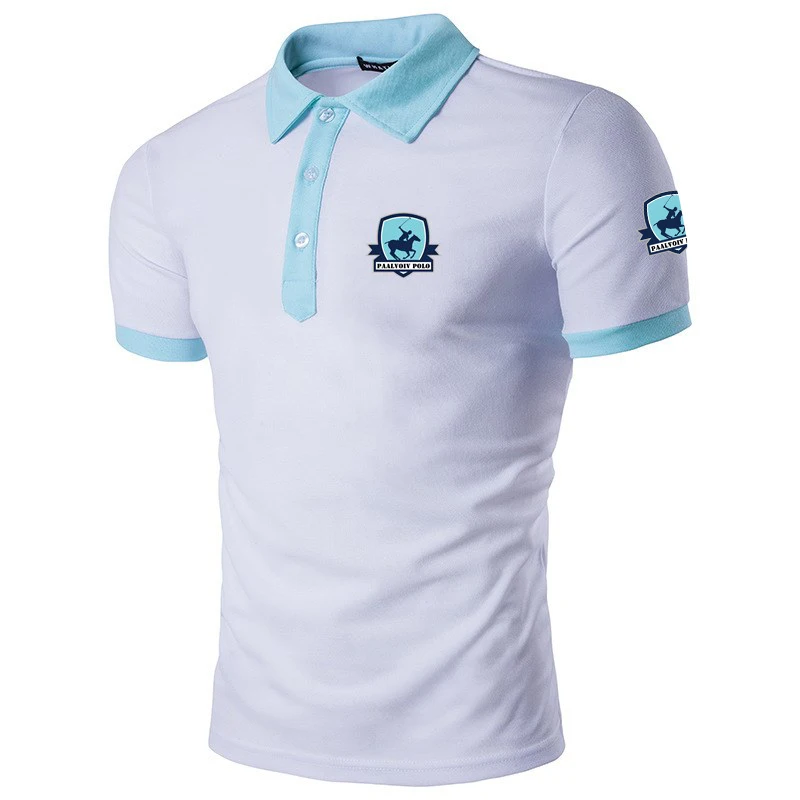 Sfb90a8af70a149e28aa3cd474a4f375d0 Men's Slim Fit Color-blocking Lapel Short-sleeved T-shirt Male Dad Wear Polo Shirt Summer