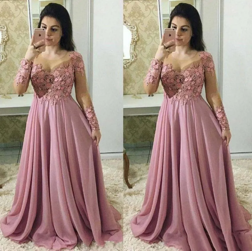 Dusty-Pink-Mother-Of-The-Bride-Dresses-With-Long-Sleeves-Sheer-Jewel ...