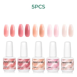 Nailpop 15ml Builder Gel: Enhanced Nail Strengthener & Extension Polish - Soak Off UV Gel Rhinestone Glue in 4 Vibrant Colors (5 Colors - Set - 1)