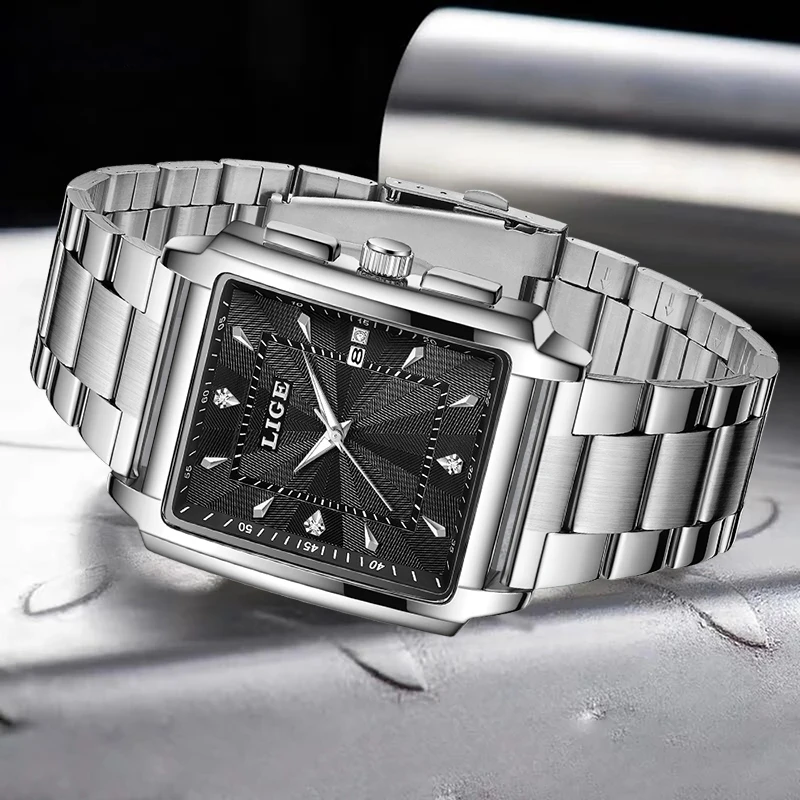 New Man Watch LIGE Luxury Fashion Business Waterproof Quartz Watches for Men Stainless Steel Band Clock Luminous Chronograph+Box