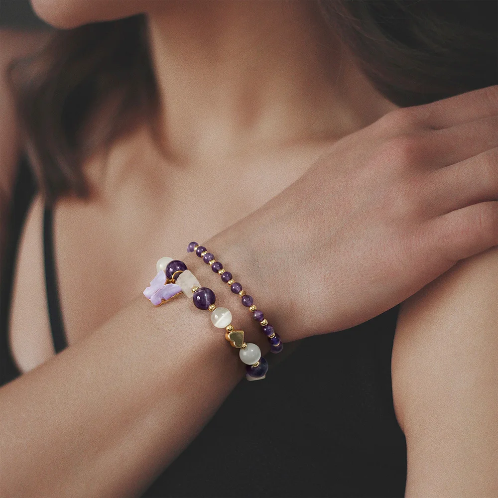 Handcrafted gravel stone charm bracelet with double chain