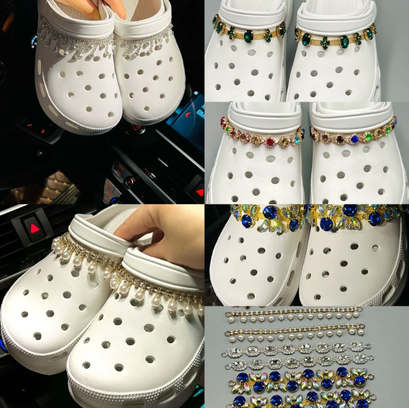 Luxury Vintage Croc Charms Resin Diy Pearl Chain Shoes Charms Gold