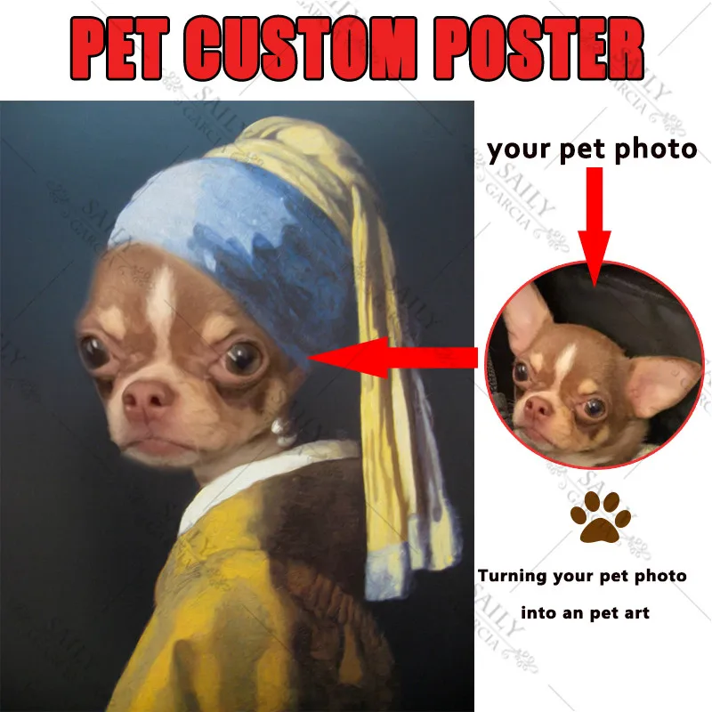 

Custom Pet Portrait Posters Retro Style Animals Creative Pet Custom Canvas Painting Hd Prints Picture Home Wall Art Decoration