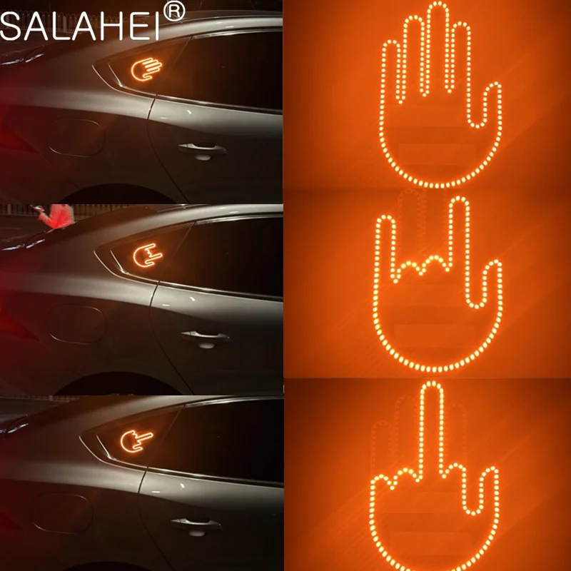 

Car Rear Windshield Middle Finger Gesture LED Lamp Road Rage Signs Funny Finger Warning Brake Light with Remote Auto Accessories