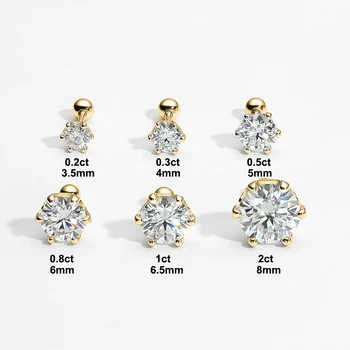 18K Gold Plated 0.2-2ct Moissanite Stud Earrings for Women Men S925 Silver 6 Claws Screw Ear Studs Fine Jewelry with Certificate 4
