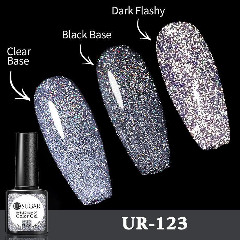 UR SUGAR 반사 글리터 젤 네일 광택제 실버, 샴페인 반영구 바니시, UV LED 젤 바니시, 7.5ml 세트 당 3 개