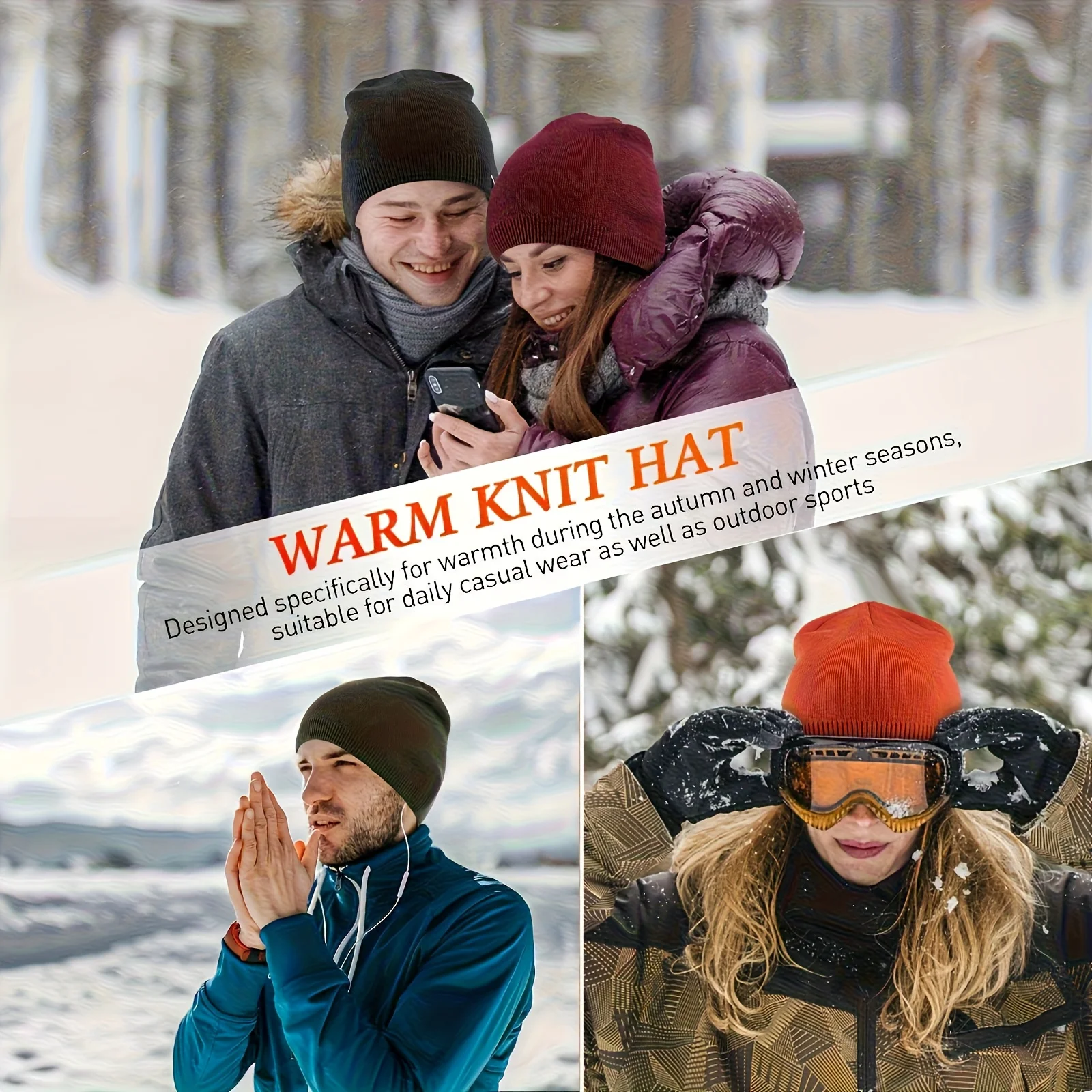 Winter Knitted Beanie Hat Unisex Soft Warm Windproof Running Cap Breathable Hiking Cycling Outdoor Sports Pullover Earmuffs Hat