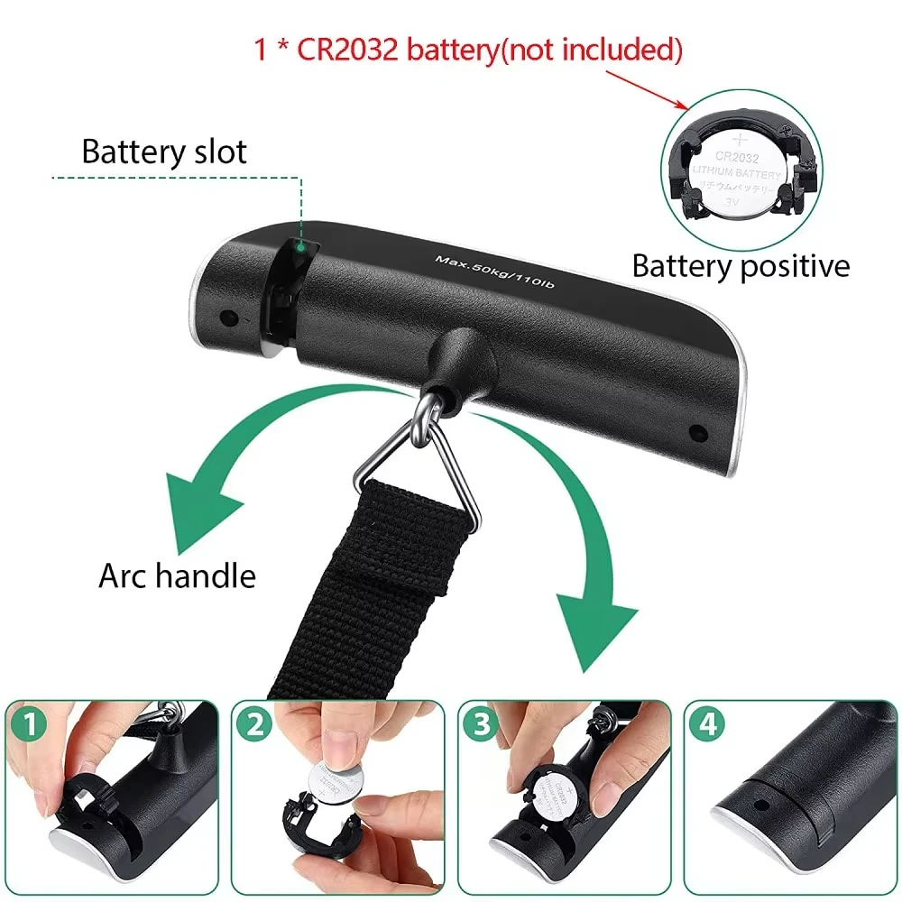 Portable Digital Luggage Scale with Backlit LCD and Strap Hook for Travel Baggage Weighing