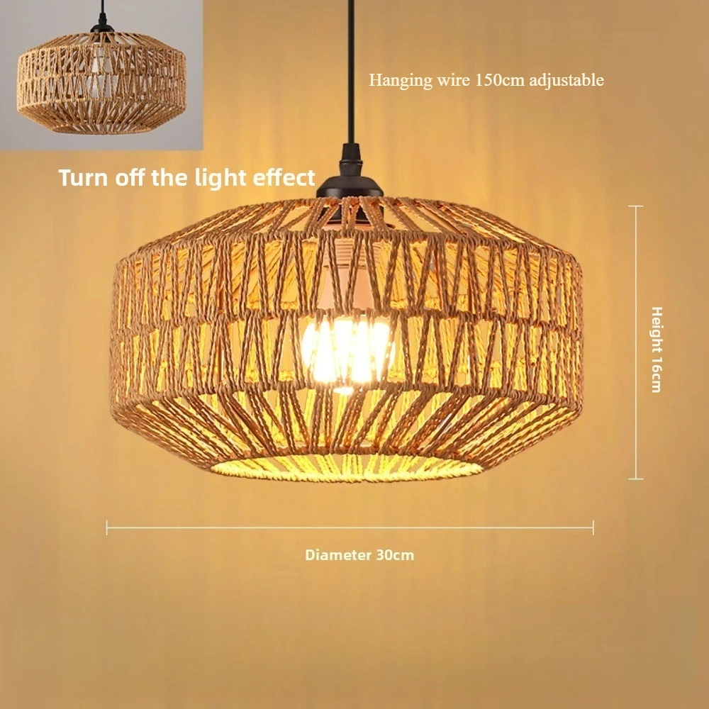 Wicker Lamp Rattan Ceiling Light for Hotel Teahouses Homestays Decorative Pastoral Retro Pendant Light Fixture E27