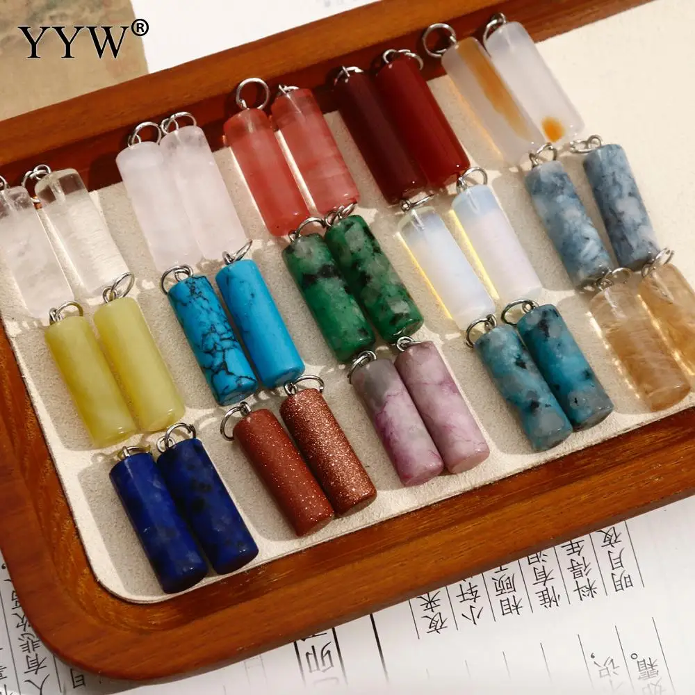 

10 Pcs Multi Option transparent Gemstone Pendants Natural Stone Column For Vintage Jewelry Making Necklace Bracelet Accessories