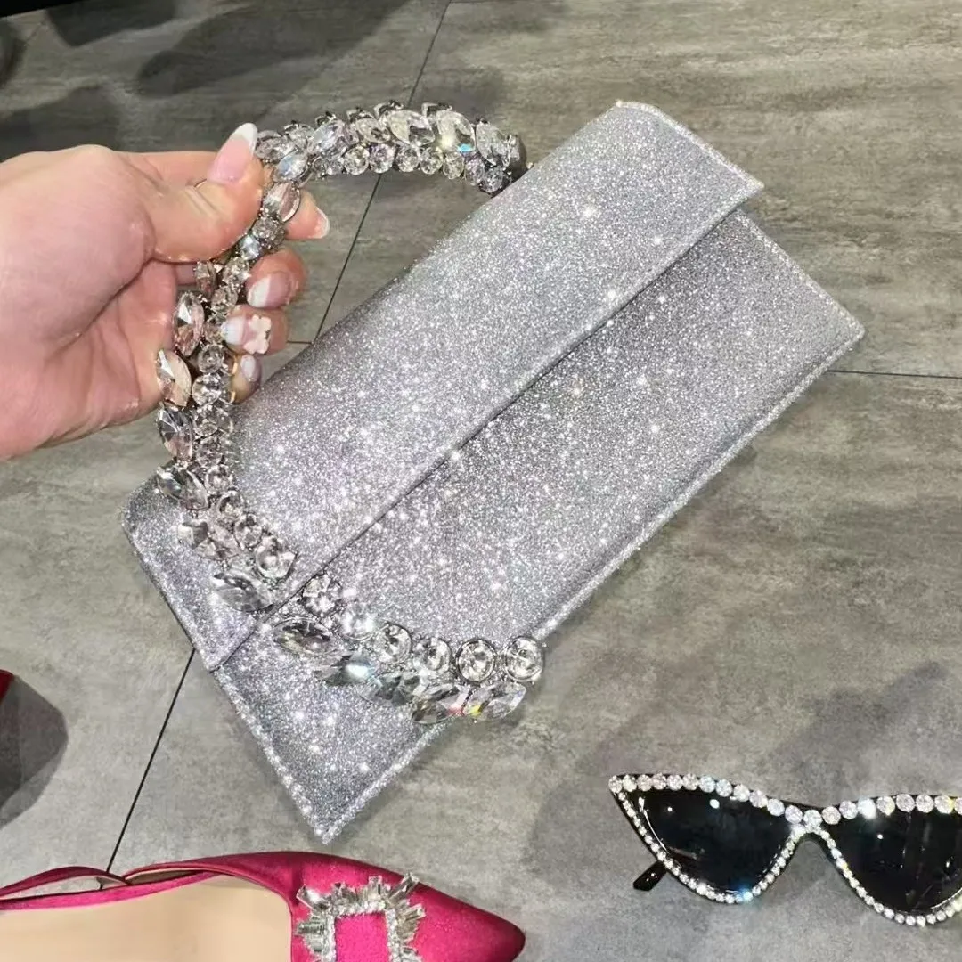 Luxury Satin Metal Handheld Women Handbag Crystal Shiny Rhinestones Diamond Evening Bag Wedding Party Clutch Purse Shoulder Bag