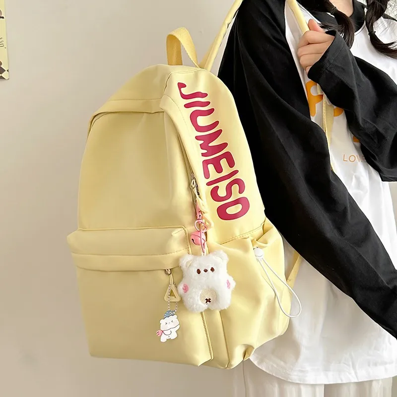 Simple Solid Color Backpack Large Capacity Lightweight Rucksack Versatile for School Commute Travel Daily Use 3