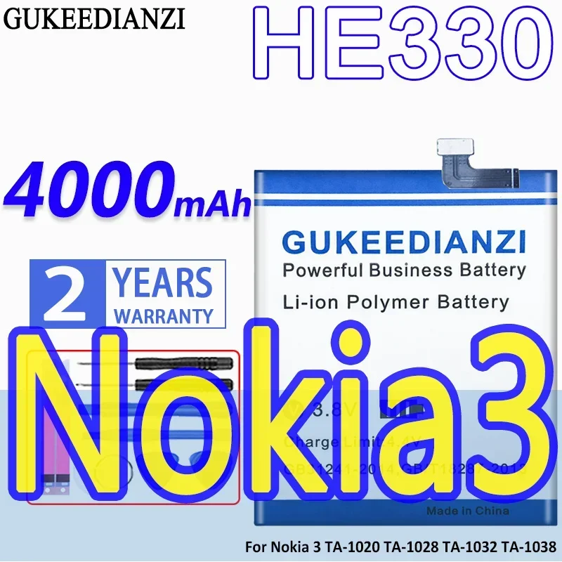 

High Capacity GUKEEDIANZI Battery HE330 4000mAh For Nokia 3 TA-1020 TA-1028 TA-1032 TA-1038 Nokia3