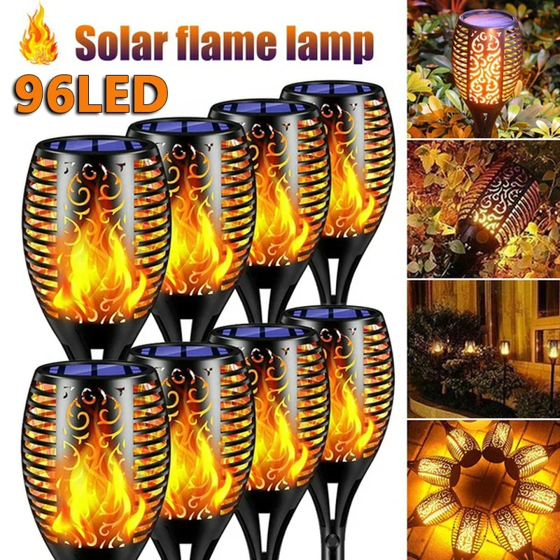 

1~12PCS Solar Flame Light Outdoor 96/12 LEDs Flickering Torch Waterproof Night Lamp Garden Decoration for Lawn Path Yard Patio