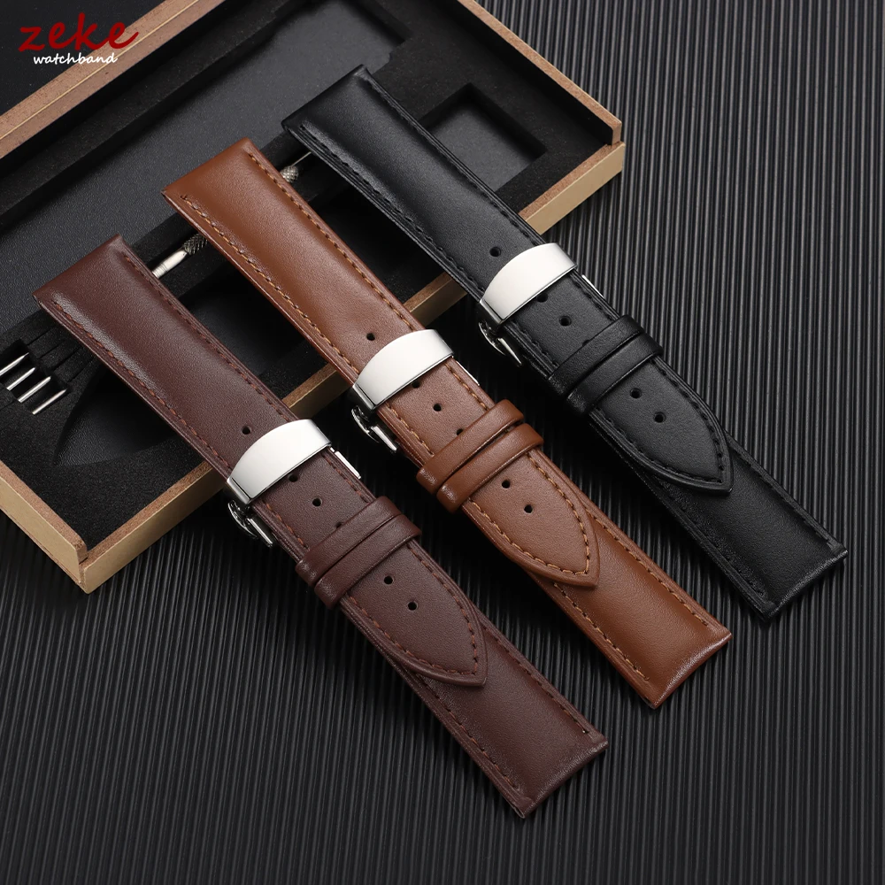 Luxury Genuine Leather Watchband - Men's and Women's Business Wristwatch Strap with Gift Box