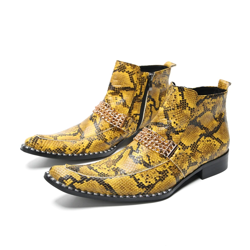 Stivali Da Uomo Da Sposa Primaverili E Autunnali Stivali Da Uomo Con Cerniera In Pelle Di Serpente Stivali Da Discoteca Di Lusso In Pelle Bovina Tagli