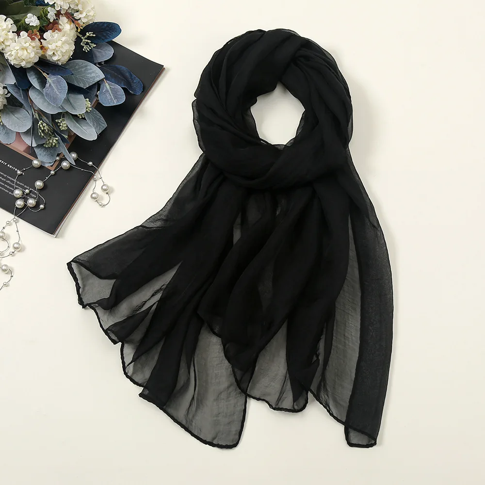 170x70cm Women Solid Color Chiffon Silk Scarf Ladies Shawl Muffler Breathable Beach Towel Neck Warm Scarves Decoration