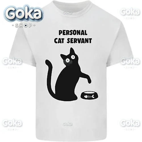 Camisetas gráficas divertidas con diseño de gato sirviente personal, ropa para hombre, tops y camisetas de algodón para mujer, camiseta estampada, ropa Y2K, linda y divertida camiseta